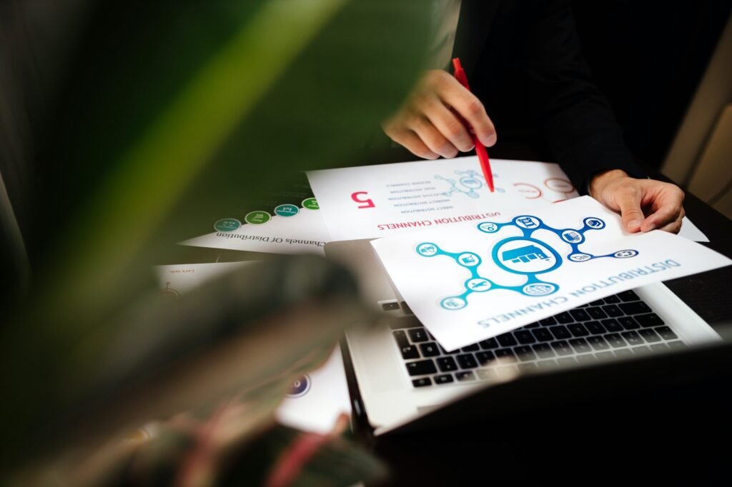 marketing distribution channels plan on office desk